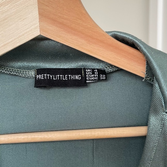 GREEN SATIN FRONT RUCHED DRESS - Picture 3 of 3